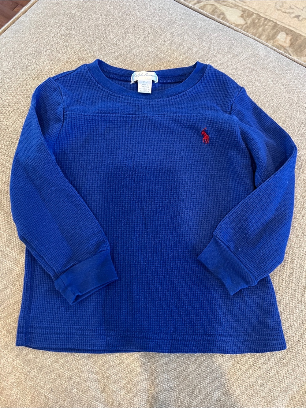 Ralph Lauren Royal Blue Long-Sleeve Thermal Tee with Red Pony